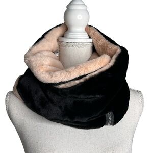 Calvin Klein Faux Fur Infinity Neck Head Wrap Scarf Black Creamy Blush
